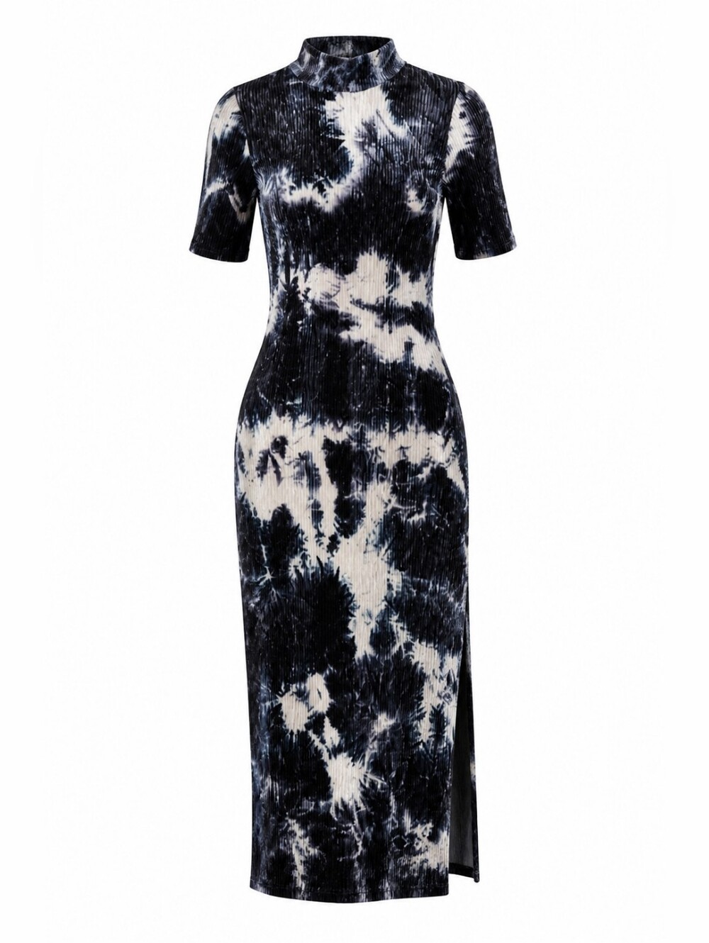 Find Me Now Helene Tie-Dye Mock Neck Midi Dress Blue White Stretch Velvet Small